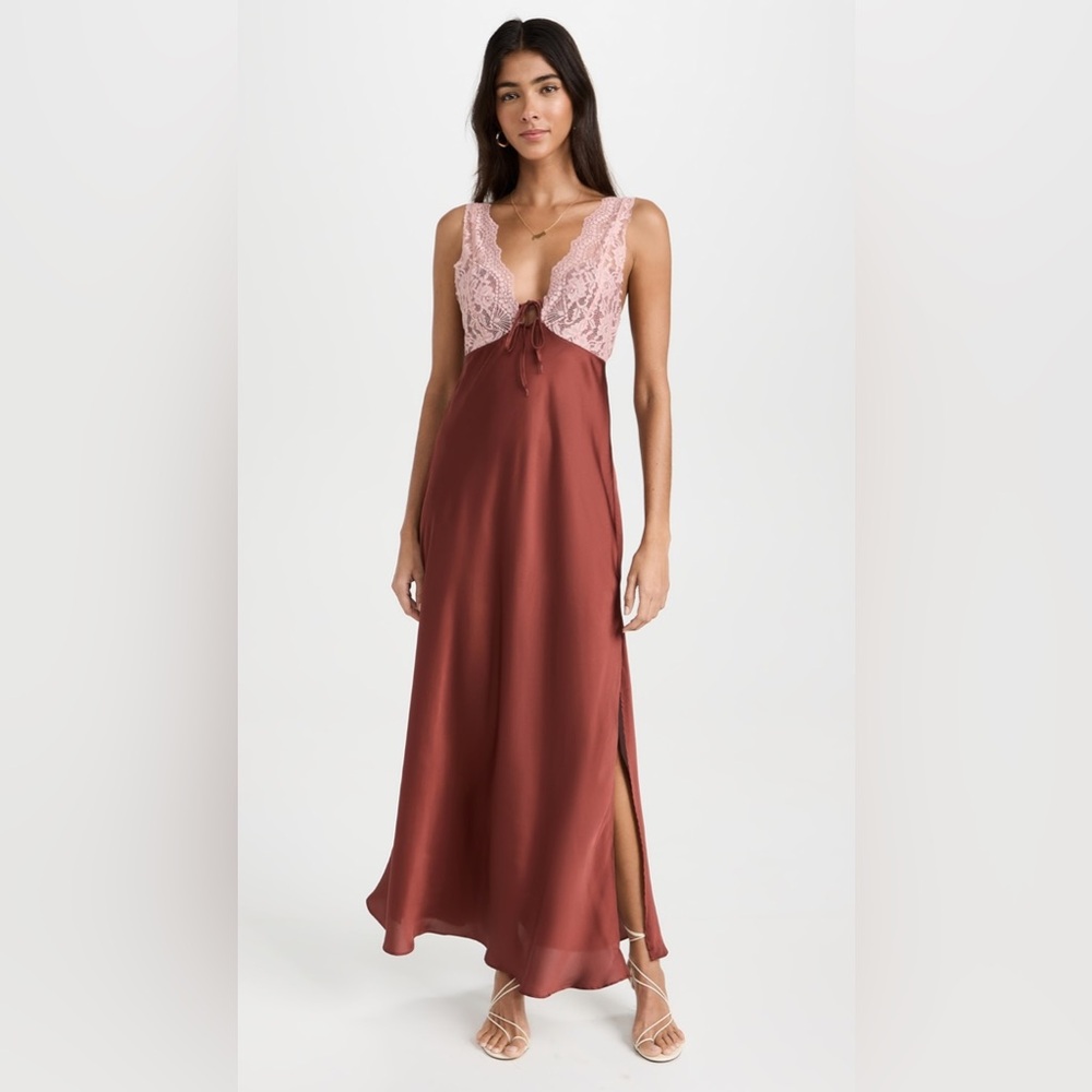 Free People Maxi Slip Dress in Rust and Blush Lace